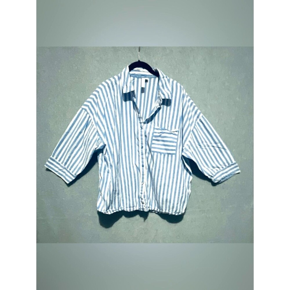 Motivi Blue & White Striped woman Button-Down oversized Shirt Sz XL